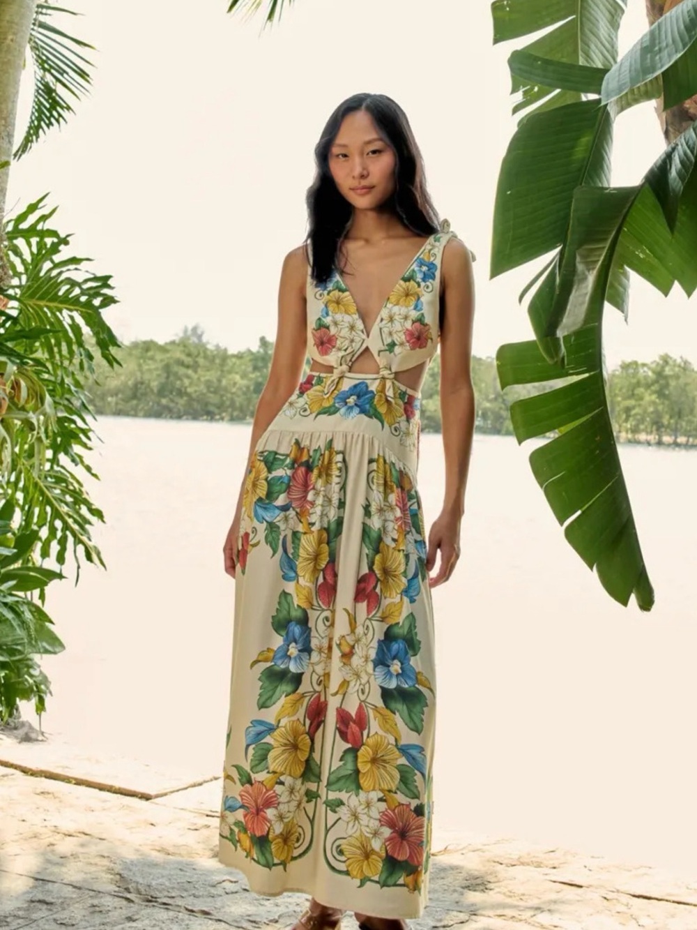 FARM Rio Cream Floral Dress Multicolor Blossoms - Picture 2 of 4